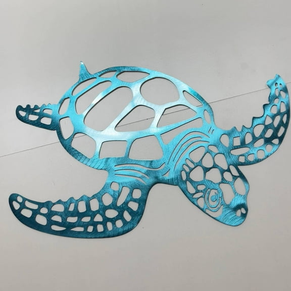 HELLOYOUNG 11.81 - Inch Blue Sea Turtle Metal Wall Decor Iron Painting with Beach Theme Storage Coat Hooks Art of Murals Design Eco-Material Must-Have Accessories for Home and Decoration