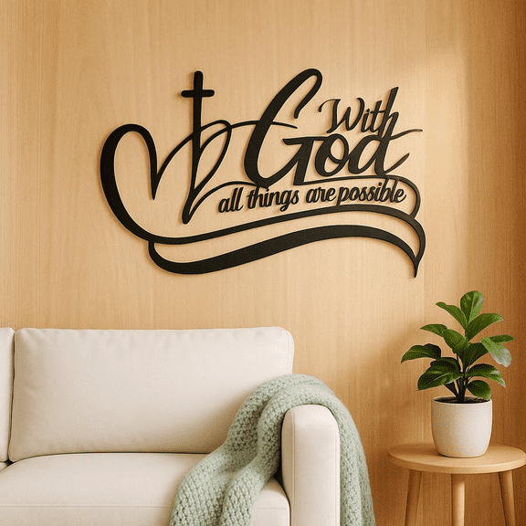 HELLOYOUNG 11.81 Inch Classic Faith Metal Wall Decor with God Everything Is Possible Script Durable for Bedroom/Cafe & Bar Perfect Move-In Holiday & Birthday Gift Metal Wall Decor