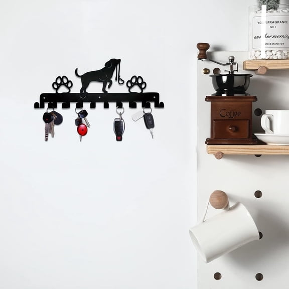 HELLOYOUNG 11.81 - Inch Cute Dog Iron Painting Wall Hooks Metal Sign Storage Rack with Multi - Hooks for Storage Durable Coat Holder for Keys/Hats Eco - Friendly Art Prints Modern Wall Hanging