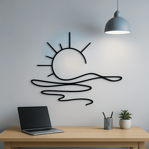 HELLOYOUNG 11.81 - Inch Eco-Friendly Abstract Sunrise Iron Sign Ocean Scene Metal Wall Art Enhances Serene Atmosphere & Tropical Beach Metal Wall Decor Accessories for Home Decor