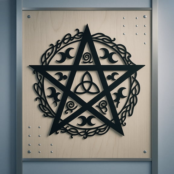 HELLOYOUNG 11.81 - Inch Eco-Friendly Fantasy Iron Wall Hanging Pentagram Rustic Iron Sculpture Celtic Knot Enhances Mystical Atmosphere  for Living Room Bar Ornament