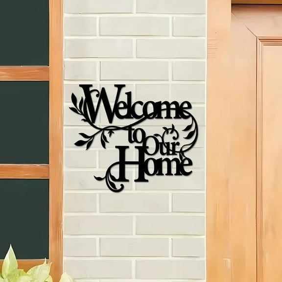 HELLOYOUNG 11.81 - Inch   Eco-Friendly Iron Welcome Sign Metal Wall Art  Welcome To Our Home Wall Sign Modern Simple Design for Garden and Patio Outdoor Decor  Creates Warm Atmosphere