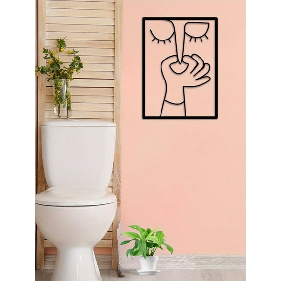 HELLOYOUNG 11.81 Inch Eco-Friendly Simple Line Face Iron Sign Hollow-Out Metal Wall Hanging Portrait Funny Wall Art  Enhances Artistic Atmosphere & Covers Defects
