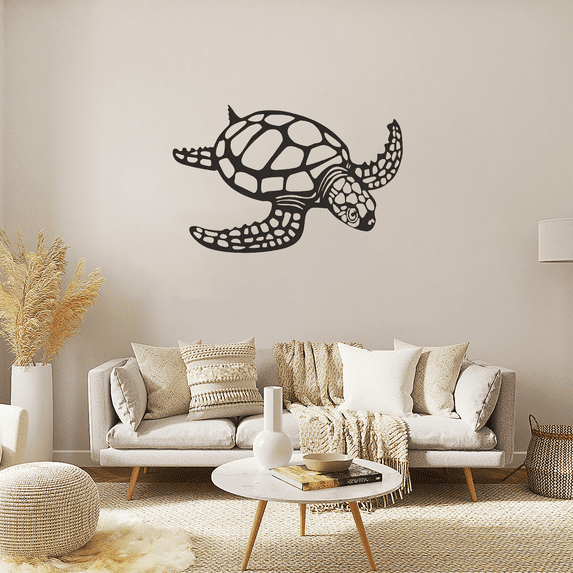 HELLOYOUNG 11.81 - Inch Modern Simple Black Iron Painting Sea Turtle Metal Wall Art Beach Theme Art Deco Drawings Art of Murals Home Decor Accessory for Living Room/Kitchen
