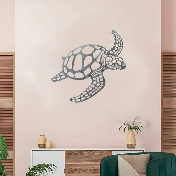 HELLOYOUNG 11.81 - Inch Modern Simple silver Iron Painting Sea Turtle Metal Wall Art Beach Theme Art Deco Drawings Art of Murals Home Decor Accessory for Living Room drawing