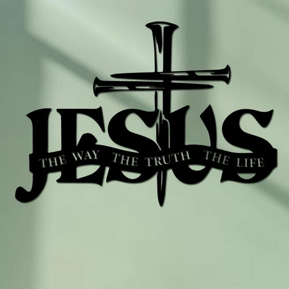 HELLOYOUNG 11.81 - Inch One-Piece Iron Jesus Cross Wall Art Religious Symbol with "Truth Life" Scripture Art Prints Eco-Friendly, Ideal Faith-Based Home Decor Accessories