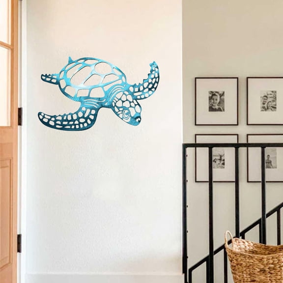 HELLOYOUNG 11.81 Inch Royal Blue Iron Sea Turtle Iron Painting Beach Theme Metal Wall Art Decor Art of Murals-Inspired Design Decorative Wall Panels  Ideal for Living Room Home Decor Accessories