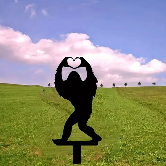 HELLOYOUNG 11.81 - Inch Sasquatch Iron Art Garden Stakes Metal Silhouette with Heart-Comparing Orangutan Garden Statue Decor & Gifts for Men & Women