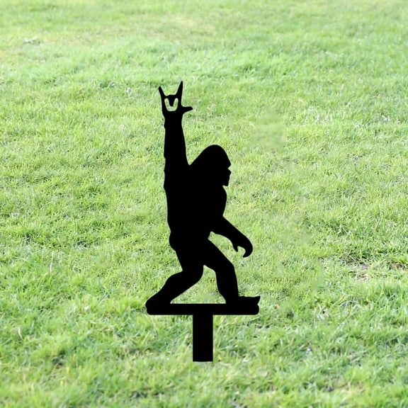 HELLOYOUNG 11.81 - Inch Sasquatch Statue Metal Stakes Iron Art with Rock Gesture Outdoor Garden Decor & Unique Gifts for Men & Women Accessories for Ground Decor