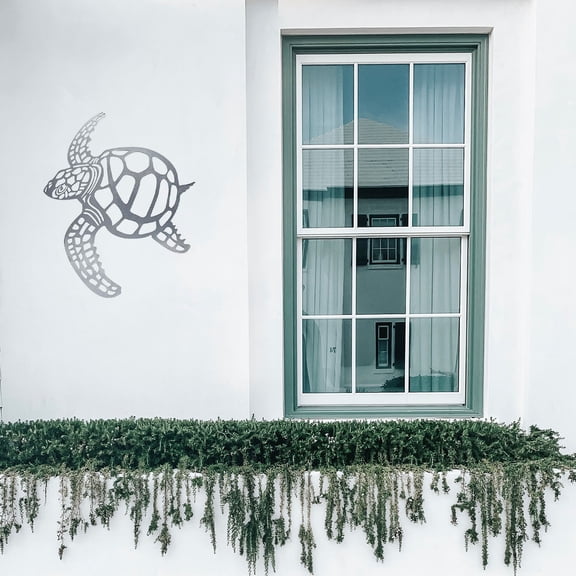 HELLOYOUNG 11.81 - Inch Silver Metal Sea Turtle Ornament for Garden and Patio Outdoor Decor Iron Painting Wall Art Beach Theme Art of Murals-Inspired Eco-Material Perfect Accessories