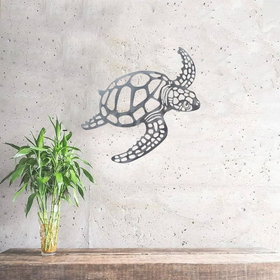 HELLOYOUNG 11.81 - Inch Silver Metal Sea Turtle Wall Art Iron Painting Tropical Beach Theme Decoration Hanging Organizer Eco-Material Light Luxury Decor To Cover Defects & Elevate Home Atmosphere