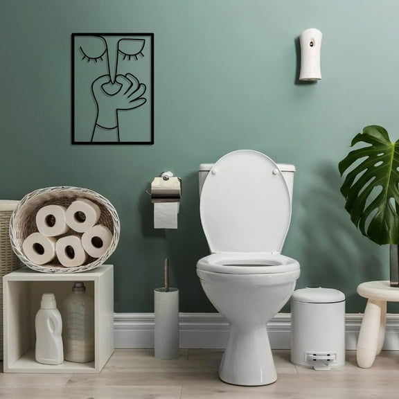 HELLOYOUNG 11.81 Inch Unique Metal Portrait Decorative Wall Panels Funny Wall Art Humorous Bathroom Sign Metal Sign Restroom Decor Creates Atmosphere & Enhances Luxury