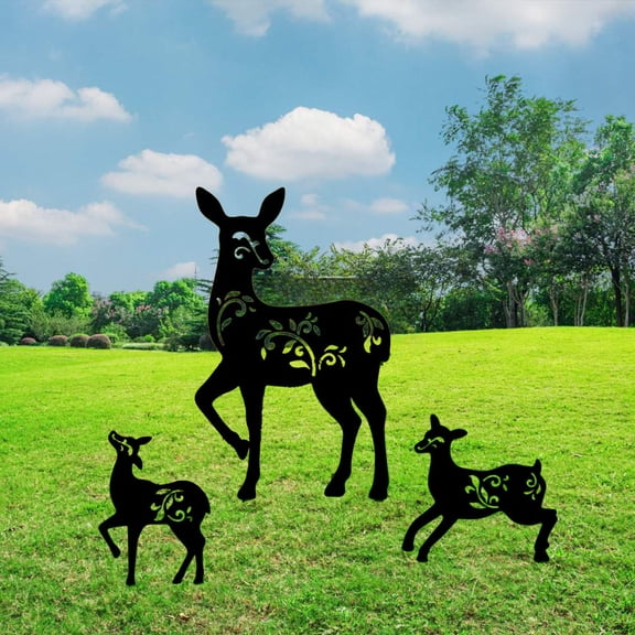 HELLOYOUNG 11.81 inch 3pcs Decorative Metal Deer Stake Delicate for Outdoor Scenes suitable for Garden/Patio Beautify the space Simple style