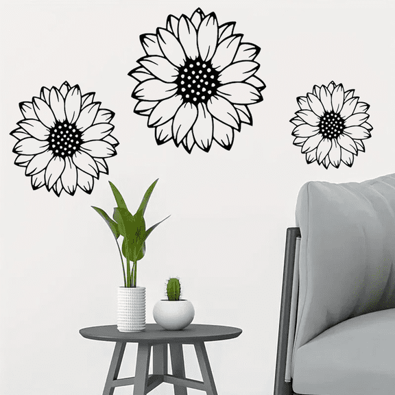 HELLOYOUNG 11.81 inch 3pcs Elegant Sunflower Metal Wall Art Home Decorative Objects Hanging for Bedroom/Kitchen Housewarming Gift Strong artistic sense