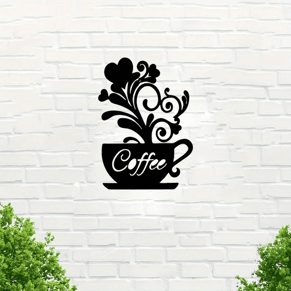 HELLOYOUNG 11.81 inch Fragrant Coffee Cup iron Art Hanging hook Metal Wall Decoration Wall Hanging for Living Room /Bedroom Wall Transformation Artifact Simple style Clean lines