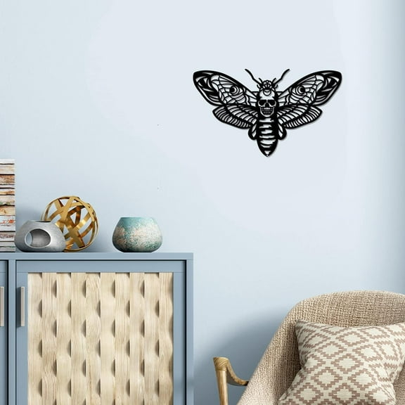 HELLOYOUNG 11.81 inch Gothic Death Head Moth Metal Wall Art Wall Decor Art Iron Drawings Wall suitable for Entryway/Bathroom Strong artistic sense Add color
