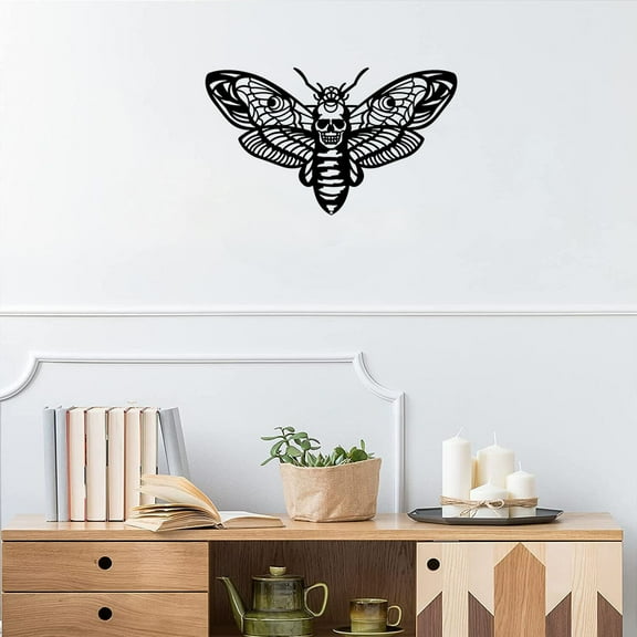 HELLOYOUNG 11.81 inch Gothic Death Head Moth Metal Wall Art Wall Decor Metal suitable for Bedroom/Living Room Intricate Skull & Moth Design Create an atmosphere