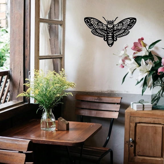 HELLOYOUNG 11.81 inch Gothic Death Head Moth Metal Wall Art Wall Decor Outdoor Decorations suitable for Bedroom/apartment Housewarming Gift Add artistic beauty