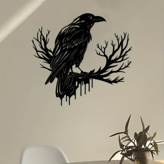 HELLOYOUNG 11.81 inch Viking Gothic Crow & Tree Wall Art Intricate Metal Feathers Creates Mystic Vibe for Bedroom Decor Home and decoration
