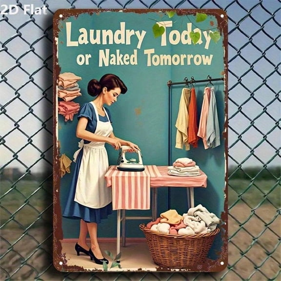 HELLOYOUNG 11.81in Classic Home Village Style Iron Wall Art Vintage Farmhouse Hanging Laundry Plaques & Signs for Indoor Decor Unique Flat Design