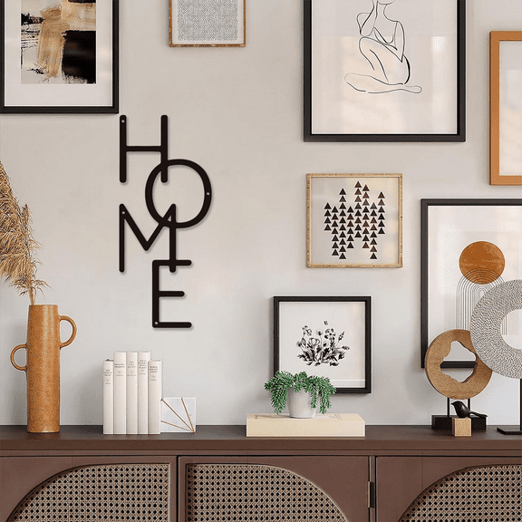 HELLOYOUNG 11.82 - Inch Black Metal HOME Sign Iron Painting Wall Art Modern Vertical Design for Nursery/Living Room Decor or Garden and Patio Outdoor Decor