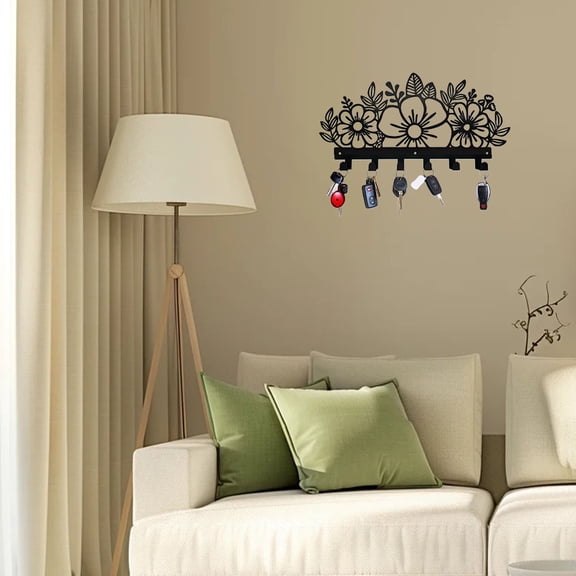 HELLOYOUNG 11.89 inch Three flowers iron Art Hanging hook Metal Wall Decoration Wall Hanging for Bedroom/Kitchen Wall Transformation Artifact Simple style Strong artistic sense