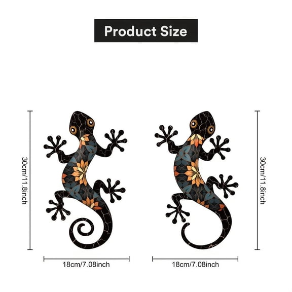 HELLOYOUNG 11.8in Iron Gecko Wall Decor Set 2, Outdoor Metal Lizard Art for Garden Fence, Indoor Rustic Patio Hanging Ornament, Unique Housewarming Gift