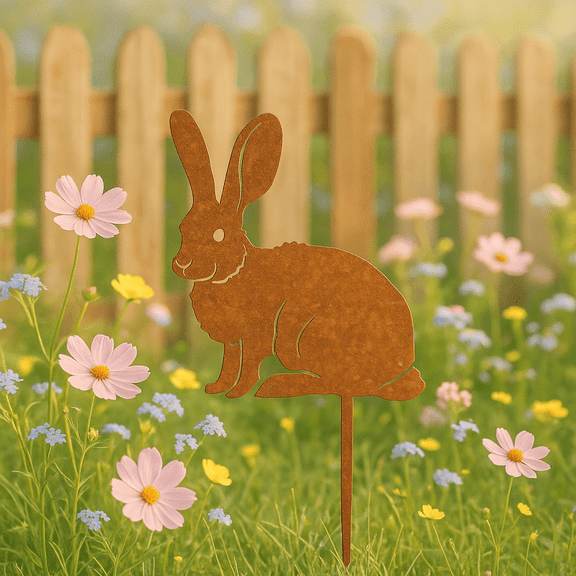 HELLOYOUNG 11inch Home Relaxation Rustic Bunny Stake Rusty Crouching Rabbit Silhouette Ground Spike Farmhouse Outdoor Decor Christmas & Easter Decoration Sculptures Rabbit Garden Stake