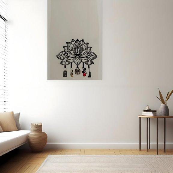 HELLOYOUNG 12.6 inch lotus Metal Wall Art Decoration Iron hook Drawings Classic Pattern Wall Hanging for Living Room/entrance Light Luxury Style Clean lines Enhance the sense of luxury