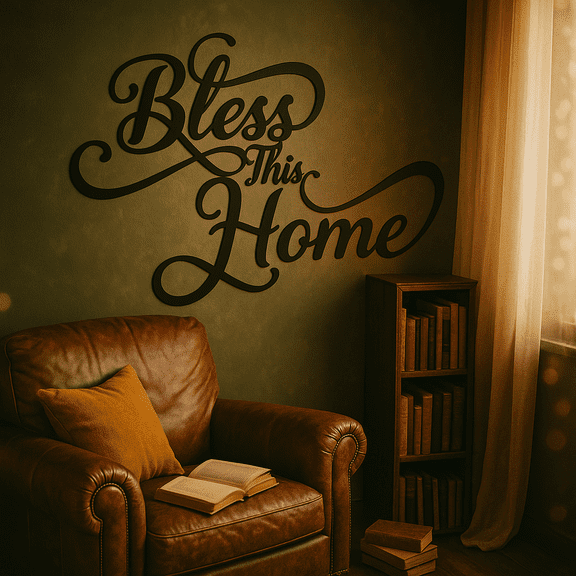 HELLOYOUNG 12.6inch Black Metal Wall Decor "Bless This Home" Stencil Art Durable Sculpture for Living Room/Entryway Transformation Seasonal Home Accent Functional Gift for Housewarming