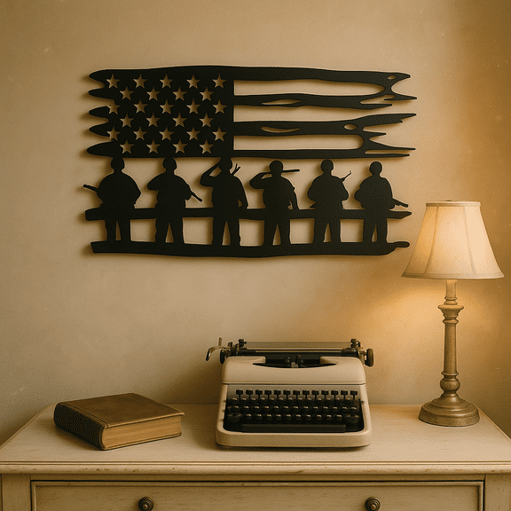 HELLOYOUNG 12 Inch Art of Murals Meets Patriotic Military Decor Flag & Soldier Salute Metal Wall Art Ideal US Military Tribute Accessories for Solemn Decor