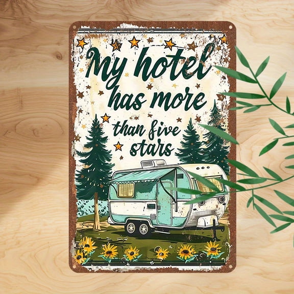 HELLOYOUNG 12x8in Retro Sunflower Metal Wall Art, 1pc Green & White Pine Motel Home Bar Cafe RV Camper Decor