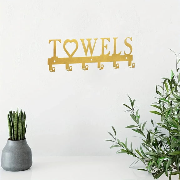 HELLOYOUNG 13.39 inch gold towels hanging Metal hook Decoration Wall Decals Wall Stickers Classic Pattern Hanging for bedroom/bathroom simple style Eco-Material Clean line Add artistic beauty