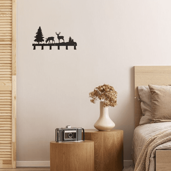 HELLOYOUNG 13.66 Inch Classic Pattern Metal Elk Iron Painting Hooks Hanging Organizer  Multi Purpose Wall Mounted Storage Natural Theme Transform Home with Artistic Organization