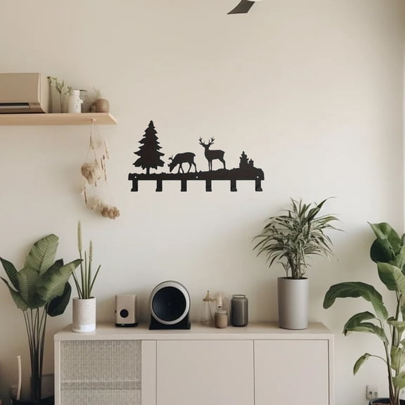 HELLOYOUNG 13.66 Inch Rust - Resistant Metal Elk Hooks Iron Painting Wall Art Multi Hook for Home Decor Forest Design Enhance Luxury & Cover Wall Defects Art of Murals Drawings