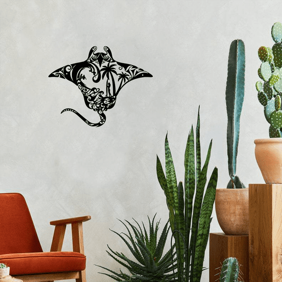 HELLOYOUNG 13.7 - Inch Metal Art Tropical Manta Ray Wall Panels Iron Painting Design Hanging  Organizer  Island Style Ideal for Bathroom Entrance Dinnerroom  Cover Defects & Stylize Space