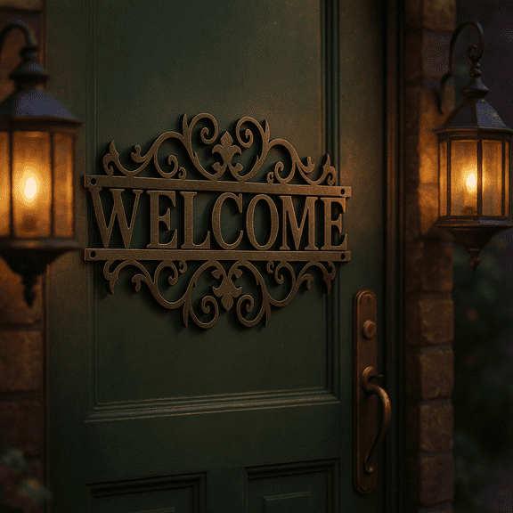 " HELLOYOUNG 13.78 Ornate Boho Welcome Metal Scrollwork Sign Horizontal Hanging for Front Porch/Living Room Art Metal Decoration Welcome Sign Front Porch Outdoor Garden Patio "