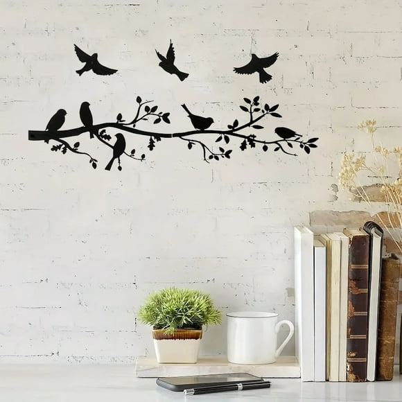 HELLOYOUNG 13.8 inch 5pcs Art Deco Black Metal Bird & Branch Wall Art Set Wall Decoration Home Decorative Objects Hanging for library/Entryway Perfect Holiday Gift
