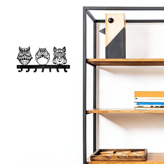 HELLOYOUNG 13.8 inch Three owls Iron Art hook Metal Art Prints Classic Pattern Wall Hanging for entryway/bedroom Modern Simple style Beautify the space Clean lines Hide defects Create an atmosphere