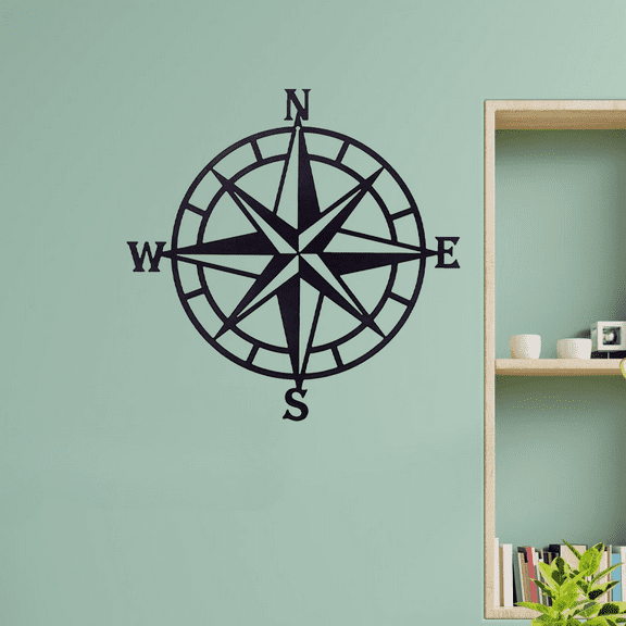 HELLOYOUNG 14.5 inch Navigational compass Iron hook Metal Outdoor Decorations Classic Pattern Wall Hanging for entrance/dining room Light Luxury Style Wall Transformation Artifact Beautify the space