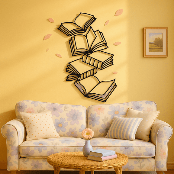 HELLOYOUNG 14.57 Inch Book-Themed Metal Wall Art Sculpture - Open Book Stack Design Minimalist Black Metal Decor Reading Enthusiasts Reading Room Accent | Artistic Wall Piece Book Lover Gifts