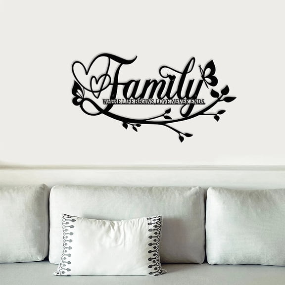 HELLOYOUNG 14.9 inch Family Iron Art hook Metal Art Prints Classic Pattern Wall Hanging for Dining Room/Bathroom Hide defects Create an atmosphere