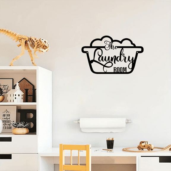 HELLOYOUNG 14 inch The Laundry Room iron Art Hanging hook Metal Wall Decoration Wall Pediments Wall Hanging for Living Room/Bathroom Wall Transformation Artifact Light luxury