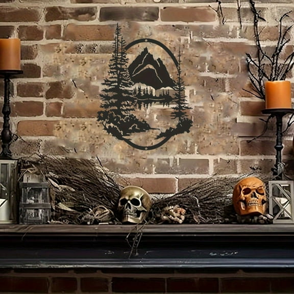 HELLOYOUNG 15.35 - Inch Black Iron Landscape Wall Art Outdoor Mountain Water Painting, Classic Silhouette Design Eco-Friendly Art of Murals Ideal for Indoor/Outdoor Decor