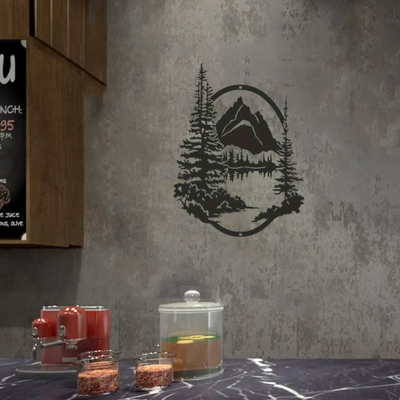 HELLOYOUNG 15.35 - Inch Metal Wall Art Black Iron Landscape Painting Art of Murals-Inspired Silhouette Perfect Outdoor Hanging Picture for Yard Decoration