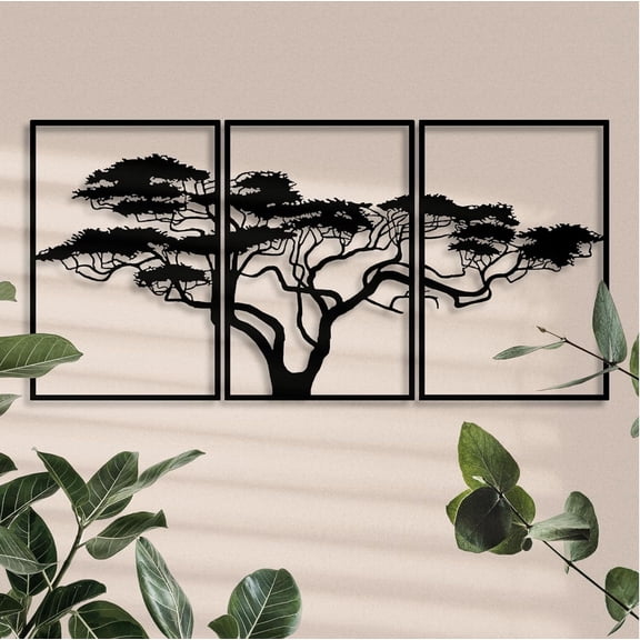 HELLOYOUNG 15.47 inch 3pcs Tree Iron Art Hanging hook Metal Decorative Wall Panels Classic Pattern Hanging for bedroom/kitchen Light luxury style Eco-Material Hide defects Add a sense of layering