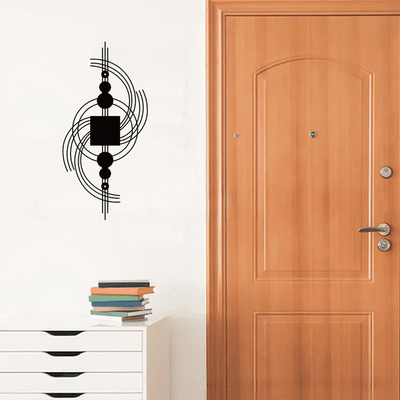 HELLOYOUNG 15.7 inch 1PC Geometric Metal Wall Art Decor Classic pattern Abstract Circular & Square Design with Black Finish Modern Home Decor for Bedroom Office