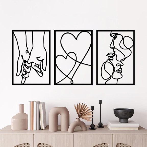 HELLOYOUNG 15.7 inch 3pcs Lover Kiss Design Metal Art Set Wall Decor Outdoor Decorations suitable for hotel/apartment Housewarming Gift Add artistic beauty