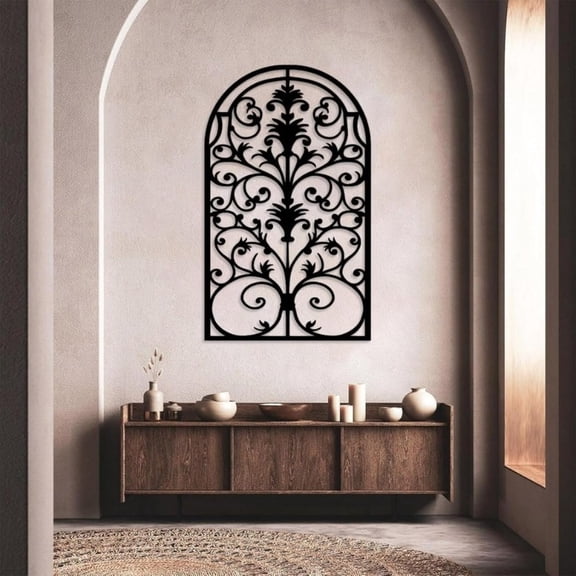 HELLOYOUNG 15.7 inch Arched window frames Iron Hanging hook Metal Home Decorative Objects Classic Pattern Hanging for bedroom/kitchen Simple style Centerpieces Highly practical Exquisite texture