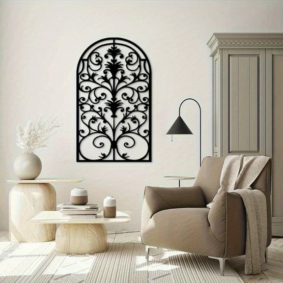 HELLOYOUNG 15.7 inch Arched window frames Iron hook Metal Wall Decoration Home Decorative Objects Classic Pattern Hanging for bedroom/entryway Light luxury style Clean lines Beautify the space